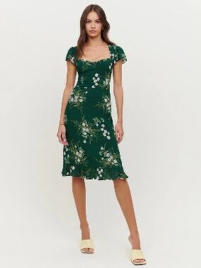 Reformation Rosi Emerald Green Floral Midi Dress 10
